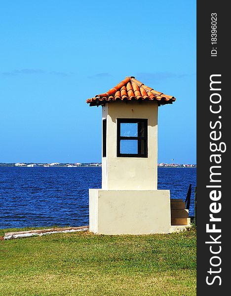 Shot of a empty sentry box. Beautiful day and nice blue sky. Shot of a empty sentry box. Beautiful day and nice blue sky.