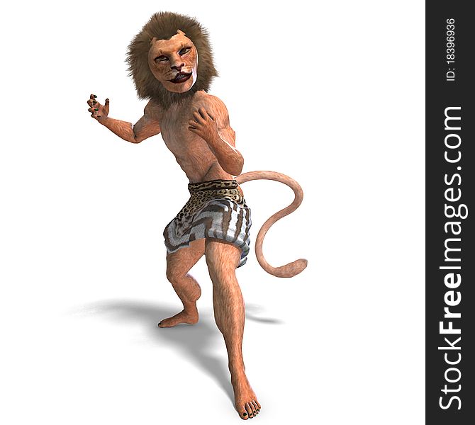 Male manticore fantasy creature. 3D rendering with clipping path and shadow over white