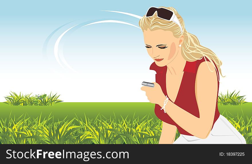 Woman With A Mobile Telephone. Spring Composition