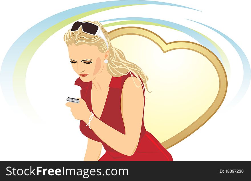 Beautiful woman with a mobile telephone. Illustration