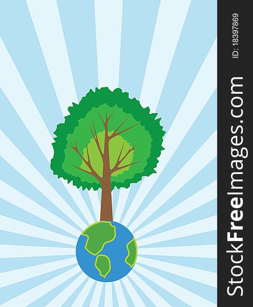 Vector illustration of a big tree growing from a small planet. Vector illustration of a big tree growing from a small planet.