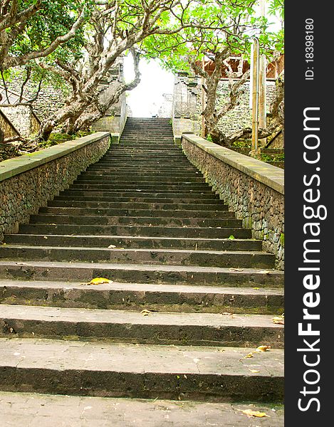 A perspective view of high stone stairway