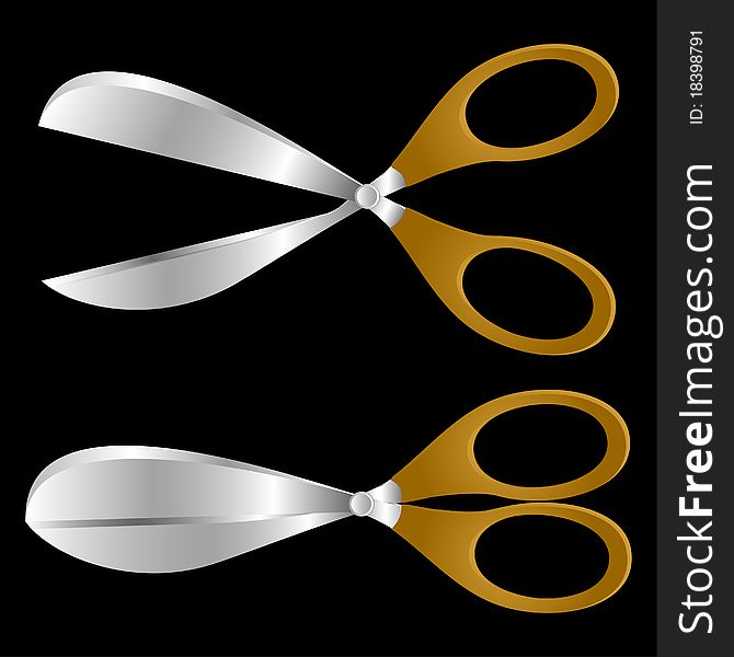 Scissors on a black background. Scissors on a black background.