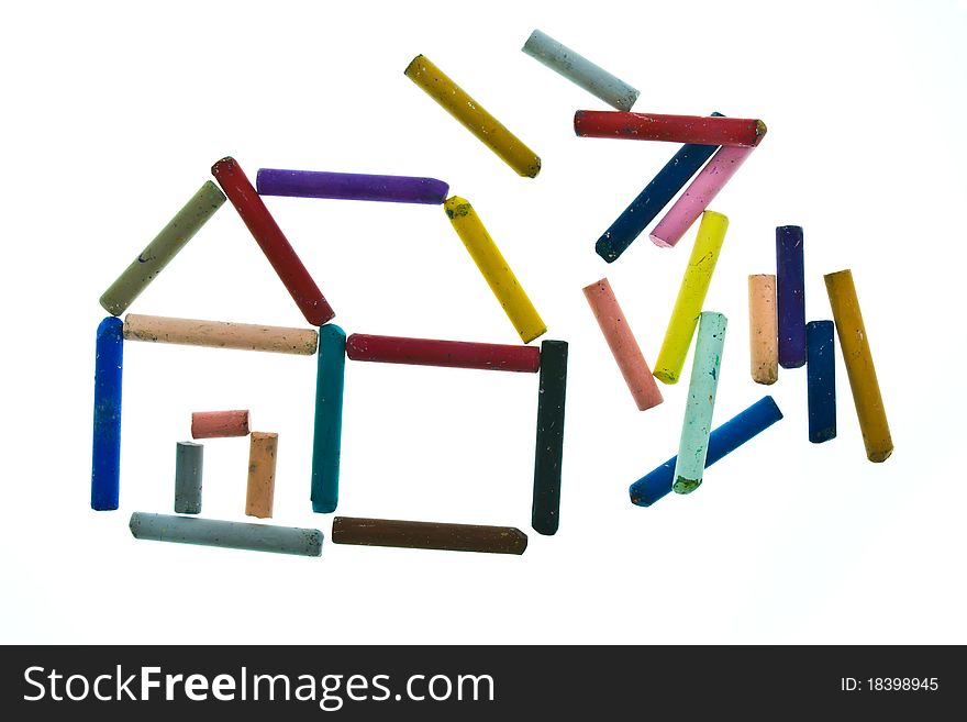 Shape of house set by oil pastel sticks. Shape of house set by oil pastel sticks