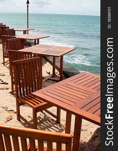 Outdoor cafe furniture by the sea