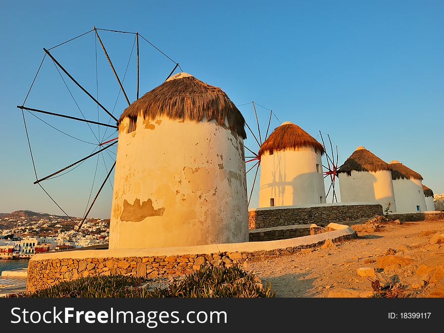 Sunset by the windmills of mykonos. Sunset by the windmills of mykonos