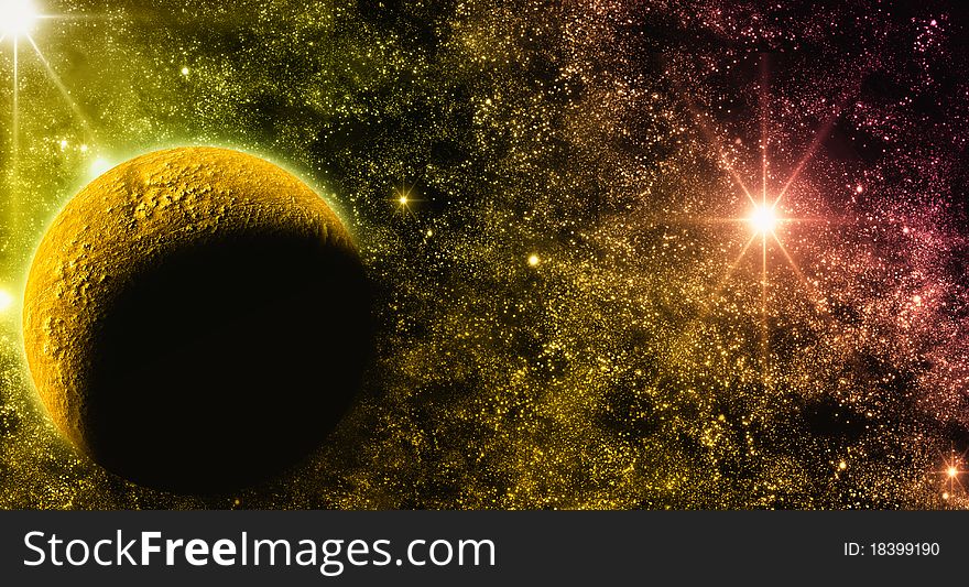 Colorful abstract planet in space and stars. Colorful abstract planet in space and stars