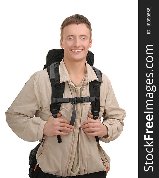 Young man tourist on a white background. Young man tourist on a white background