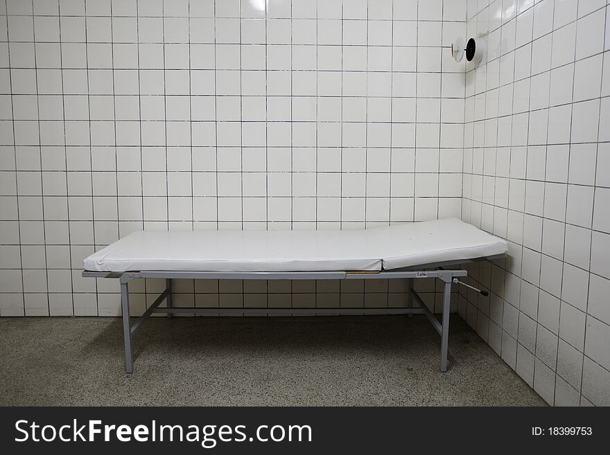 Examination room in old underground hospital, Prague.