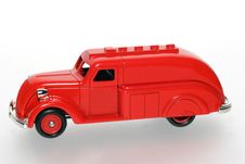Strange Red Toy Tank Truck Stock Photo Strange Red Toy Tank Truck Stock Photo