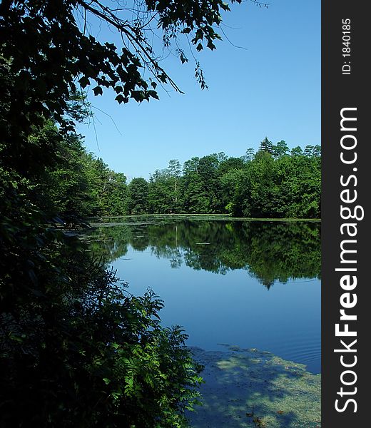 Beautiful spring day on the Nasahawannuck Pond with reflections on the water. Beautiful spring day on the Nasahawannuck Pond with reflections on the water.