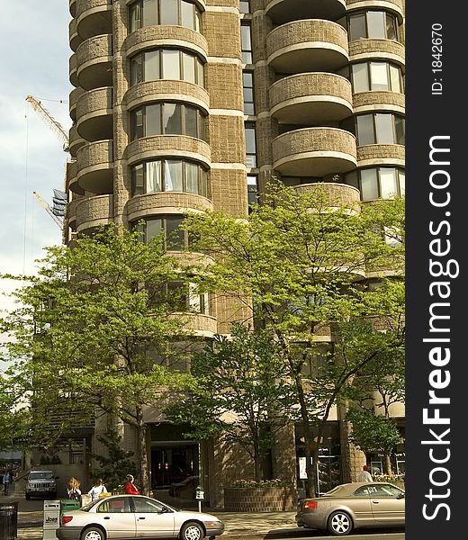 An example of high rise apartment buildings in Manhattan with balconies. An example of high rise apartment buildings in Manhattan with balconies.