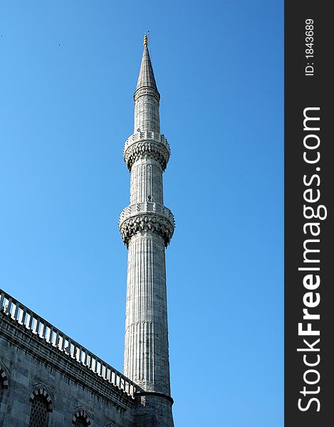 Minaret on the Blue mosque in Istanbul, Turkey