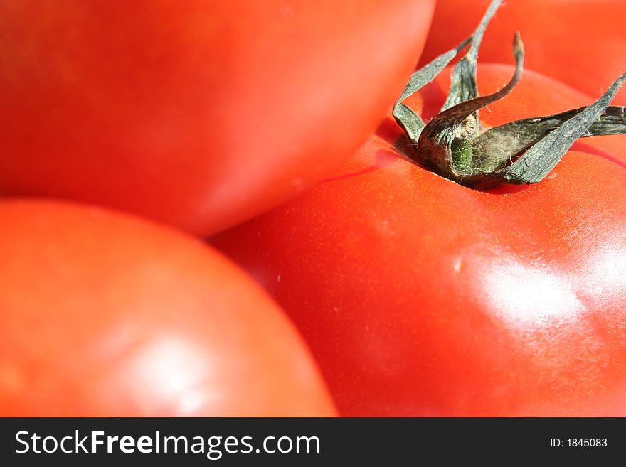 Fresh red tomatoes with green stem