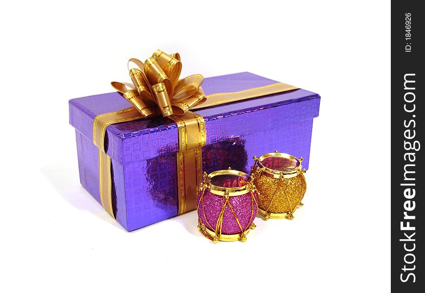 Pink And Yellow Christmas Decoration Drum With Violet Congratula