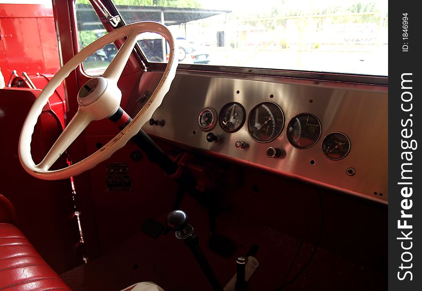 Several antique restored firefighters trucks. Several antique restored firefighters trucks