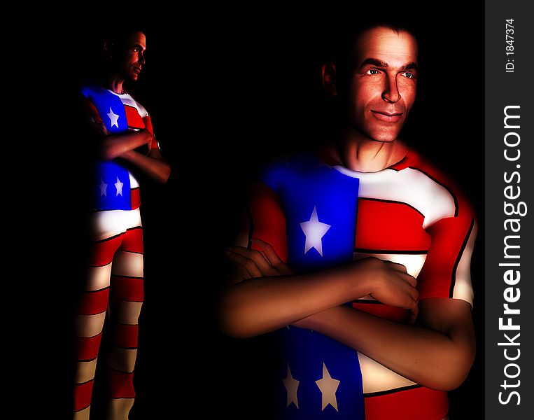 Two man with the American flag on their clothing, a great image for every patriotic American. Two man with the American flag on their clothing, a great image for every patriotic American.