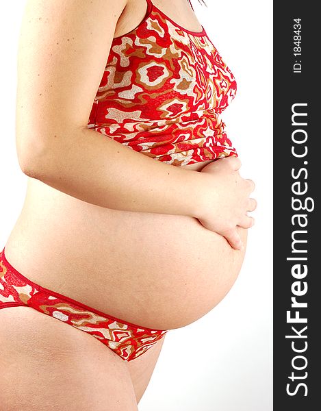 Woman in 9th month of pregnant on white background. Woman in 9th month of pregnant on white background
