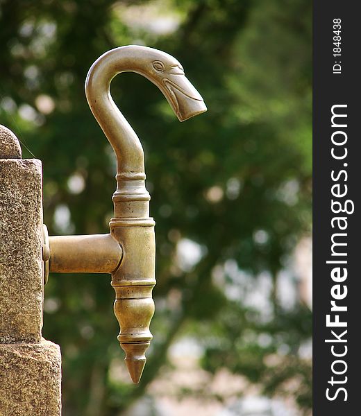 Brass fountain faucet duck faced