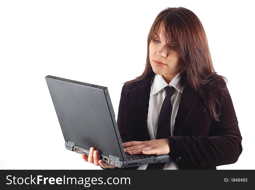 Attractive woman with laptop on white background. Attractive woman with laptop on white background