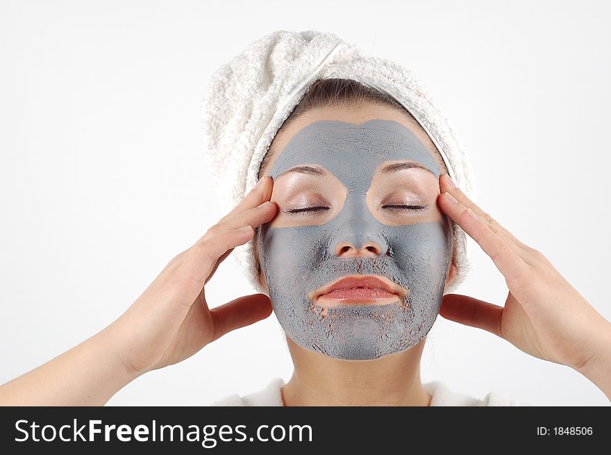 Attractive wiman in blue beauty mask. Attractive wiman in blue beauty mask