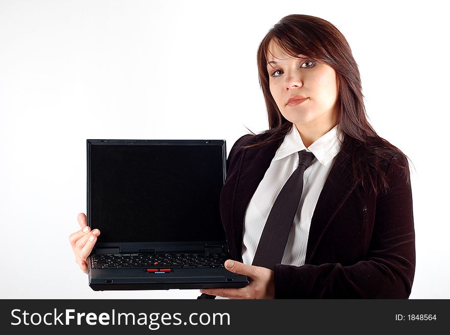 Attractive woman with laptop on white background. Attractive woman with laptop on white background