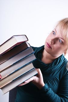 Girl Holds The Pile Of Books Stock Photos Girl Holds The Pile Of Books Stock Photos