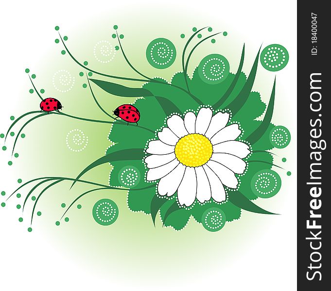 Flower composition with ladybirds for design. Flower composition with ladybirds for design