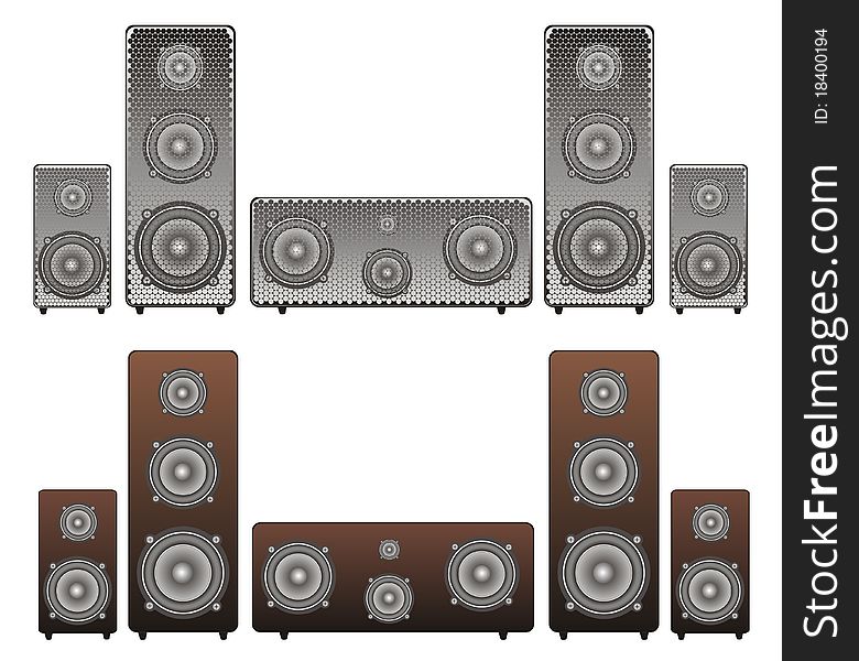 Two set of acoustic speakers in steel and wood or plastic