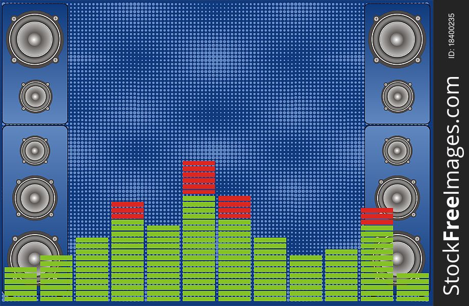 Abstract picture of speakers and sound level on blue background