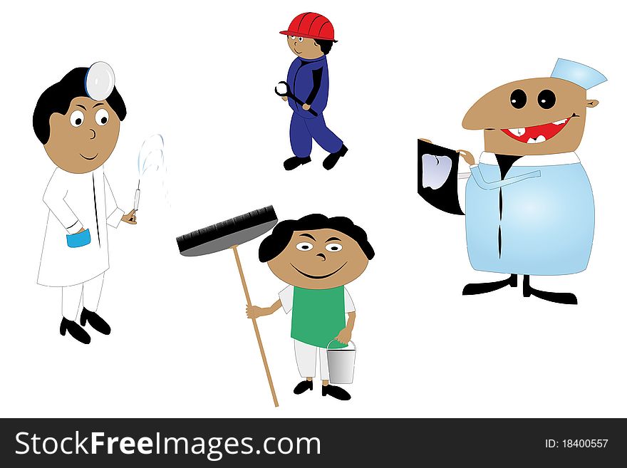 Vector cartoons of people of different professions