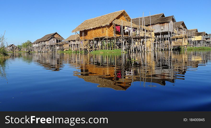 Landscape of wooden houses built in water in Myanmar. Landscape of wooden houses built in water in Myanmar