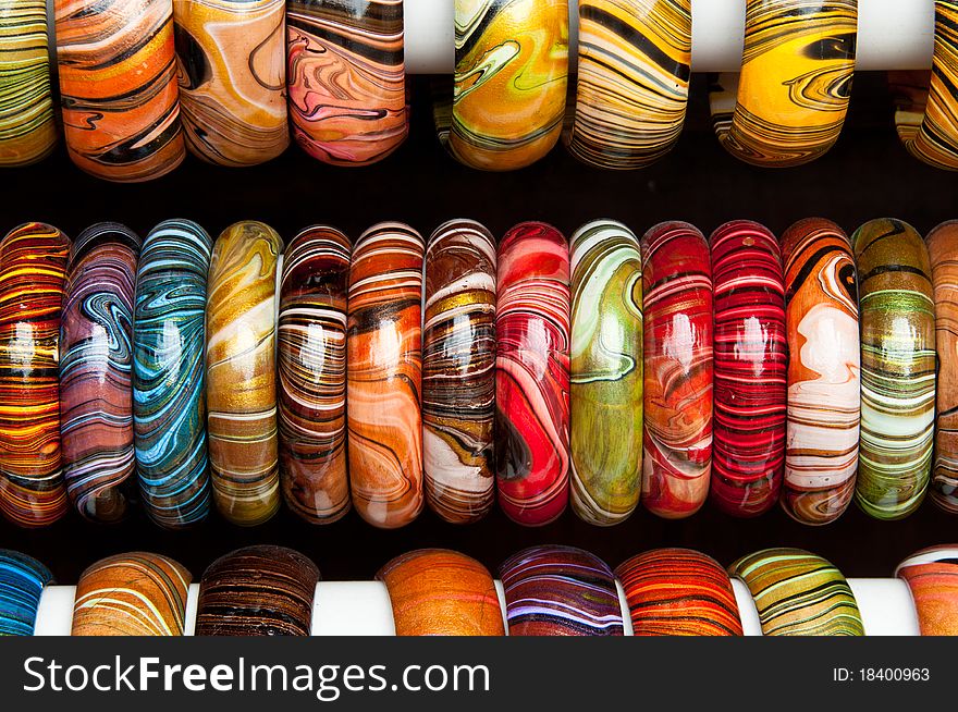Assortment of colorful patterned bracelet. Assortment of colorful patterned bracelet