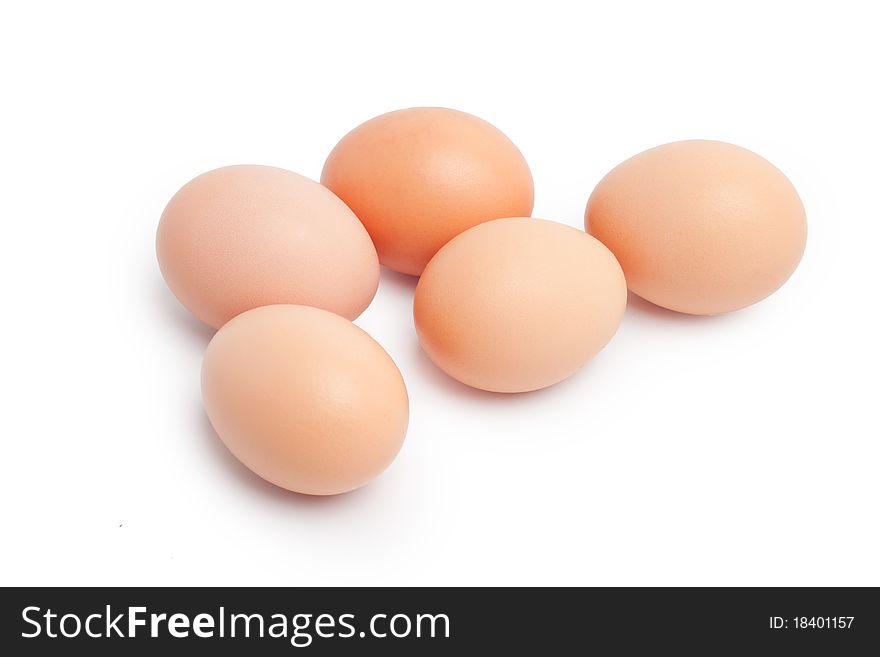 Five eggs in isolated on white background