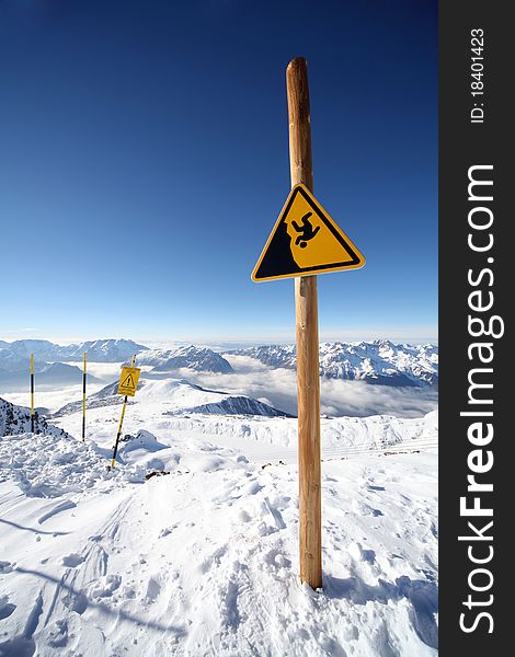 Image of warning sign in Alpe d'Huez,. Image of warning sign in Alpe d'Huez,