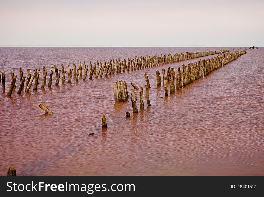 Futuristic landscape with Wooden footbridge