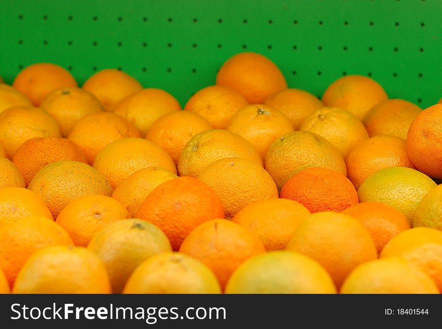 Oranges in supermarket on showcase. Oranges in supermarket on showcase