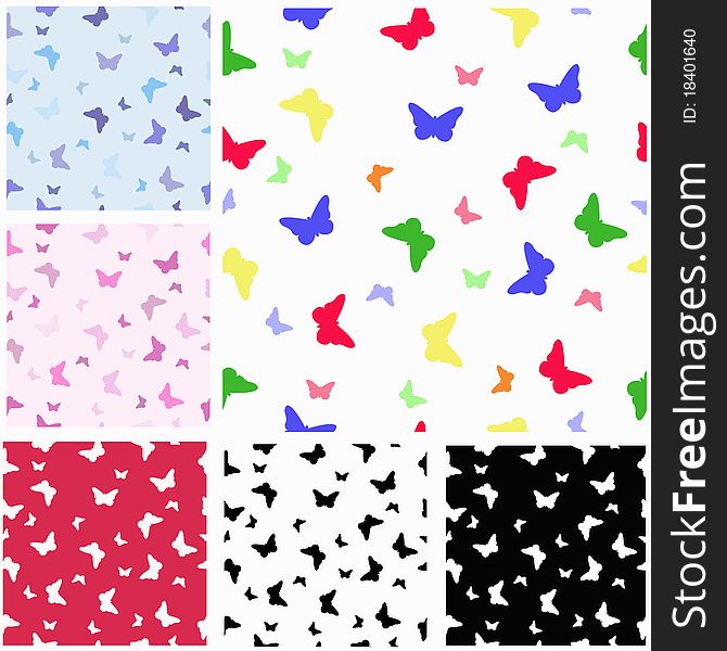 Seamless pattern, butterfly, background, different colors