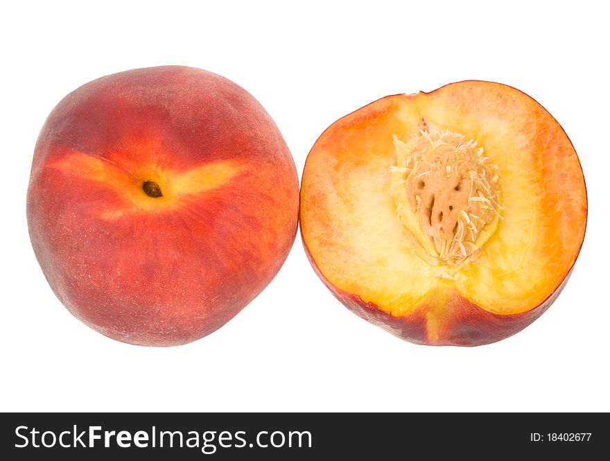 Close-up ripe peach, isolated on white