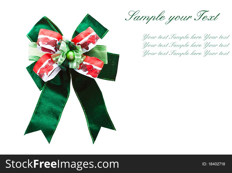 Green, Red Gift bow isolate with space for your text