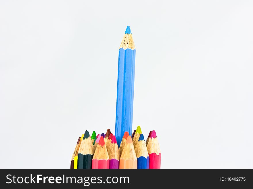 Multicolor of Color Pencils with Blue on Top. Multicolor of Color Pencils with Blue on Top