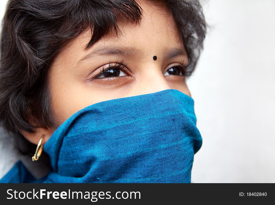 Portrait of Cute Indian Little Girl Looking Somewhere. Portrait of Cute Indian Little Girl Looking Somewhere