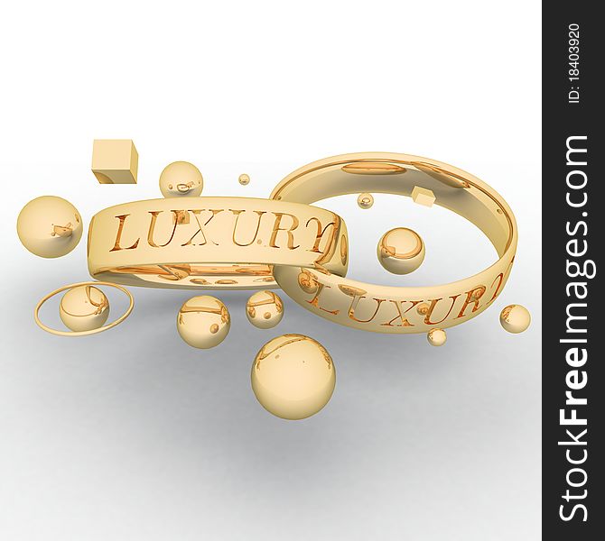 Two gold rings with an inscription in an environment of various geometrical subjects. Two gold rings with an inscription in an environment of various geometrical subjects