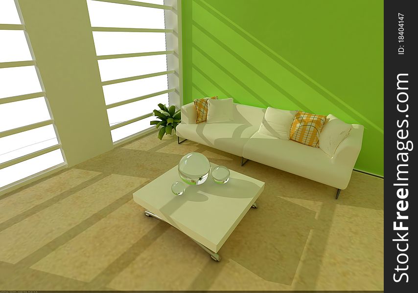 Interior fashionable living-room 3D rendering. Interior fashionable living-room 3D rendering