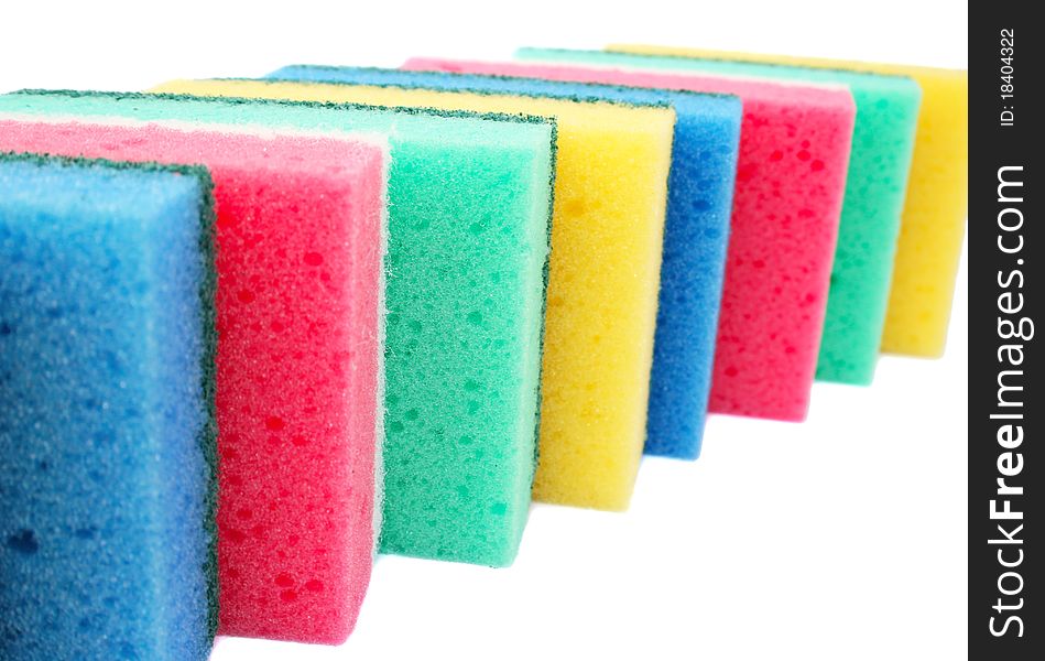 Colorful sponges isolated on white background.