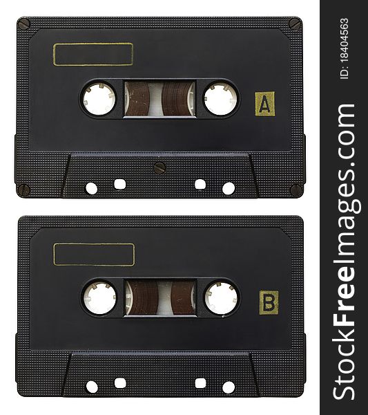 Audio cassette isolated on white background. side A and B