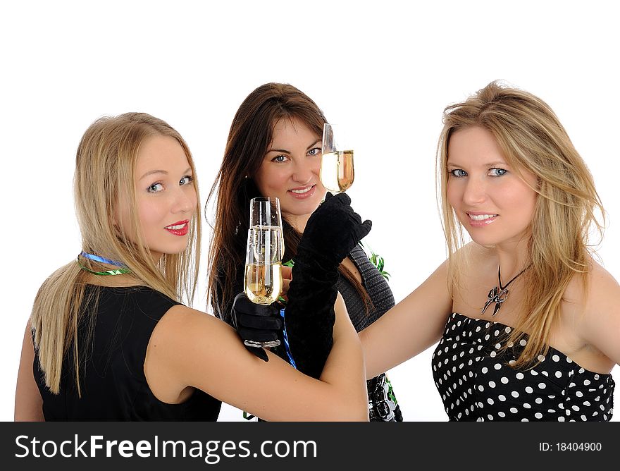 Three beautiful woman with glasses of champagne