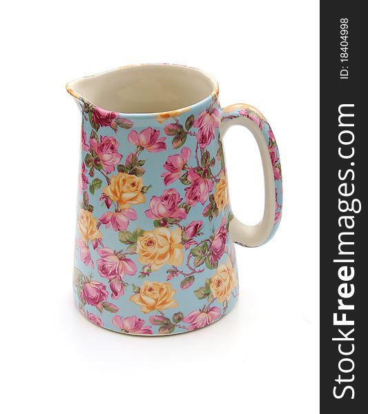 Shot of a pretty floral jug on white