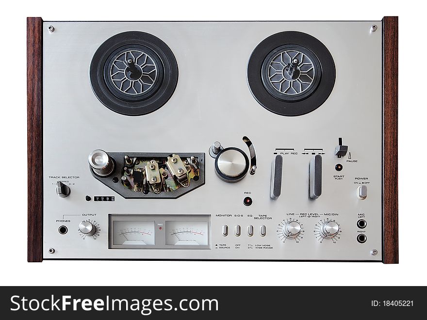 Vintage analog recorder isolated on white background with clipping path