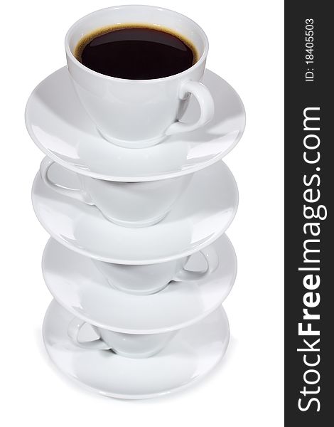 Cups with coffee on white background